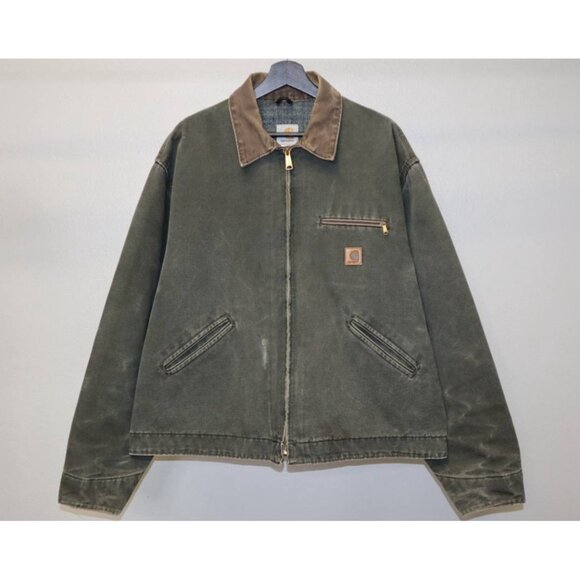 Vintage Carhartt Detroit Jacket 2XL Moss Olive Green Canvas Blanket Lined 90s - Picture 1 of 8